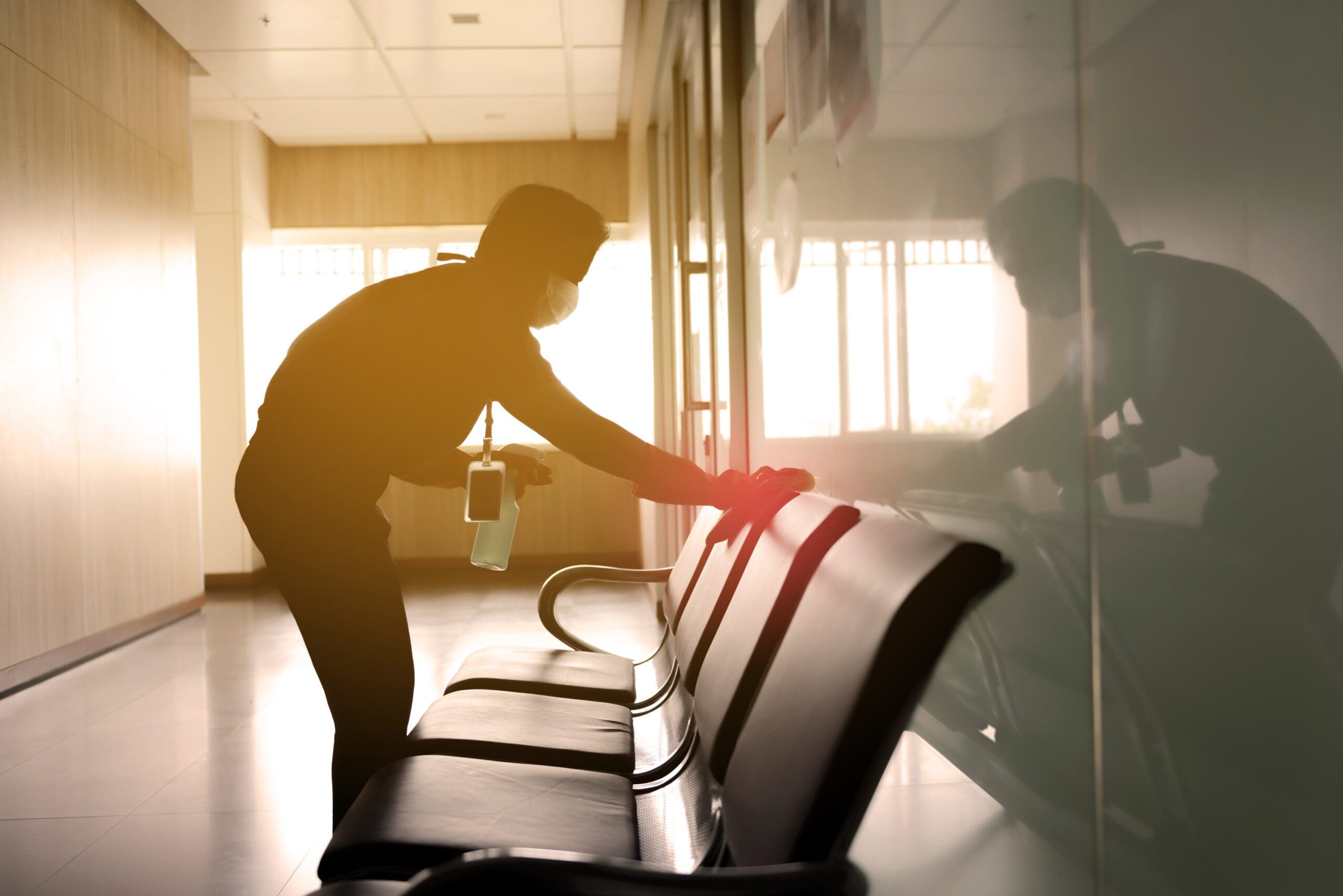 blurred image of housekeeper cleaning service working at office.