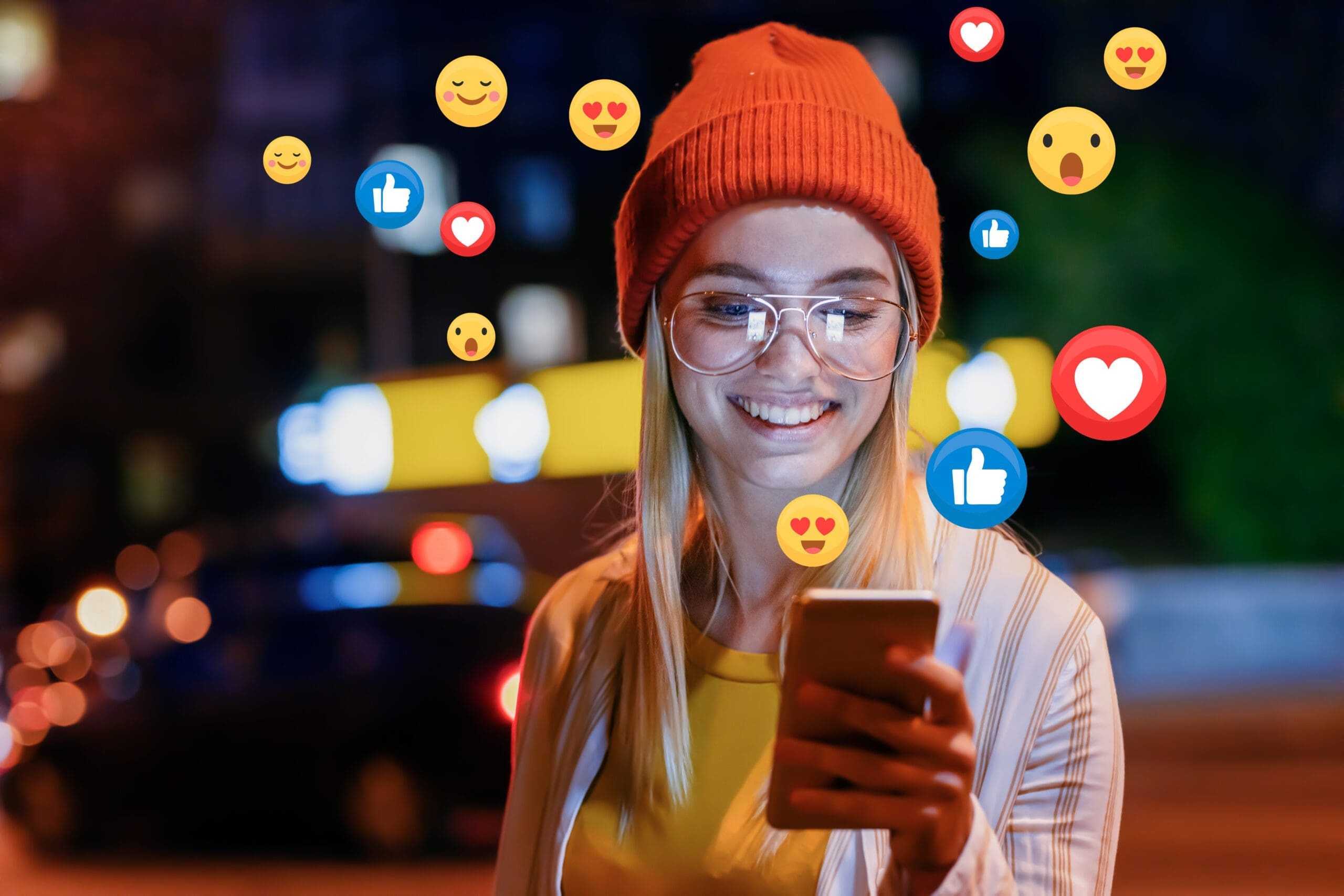 A beautiful young woman blogger, vlogger or influencer is receiv