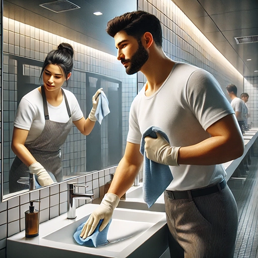 Man cleaning a bathroom sink